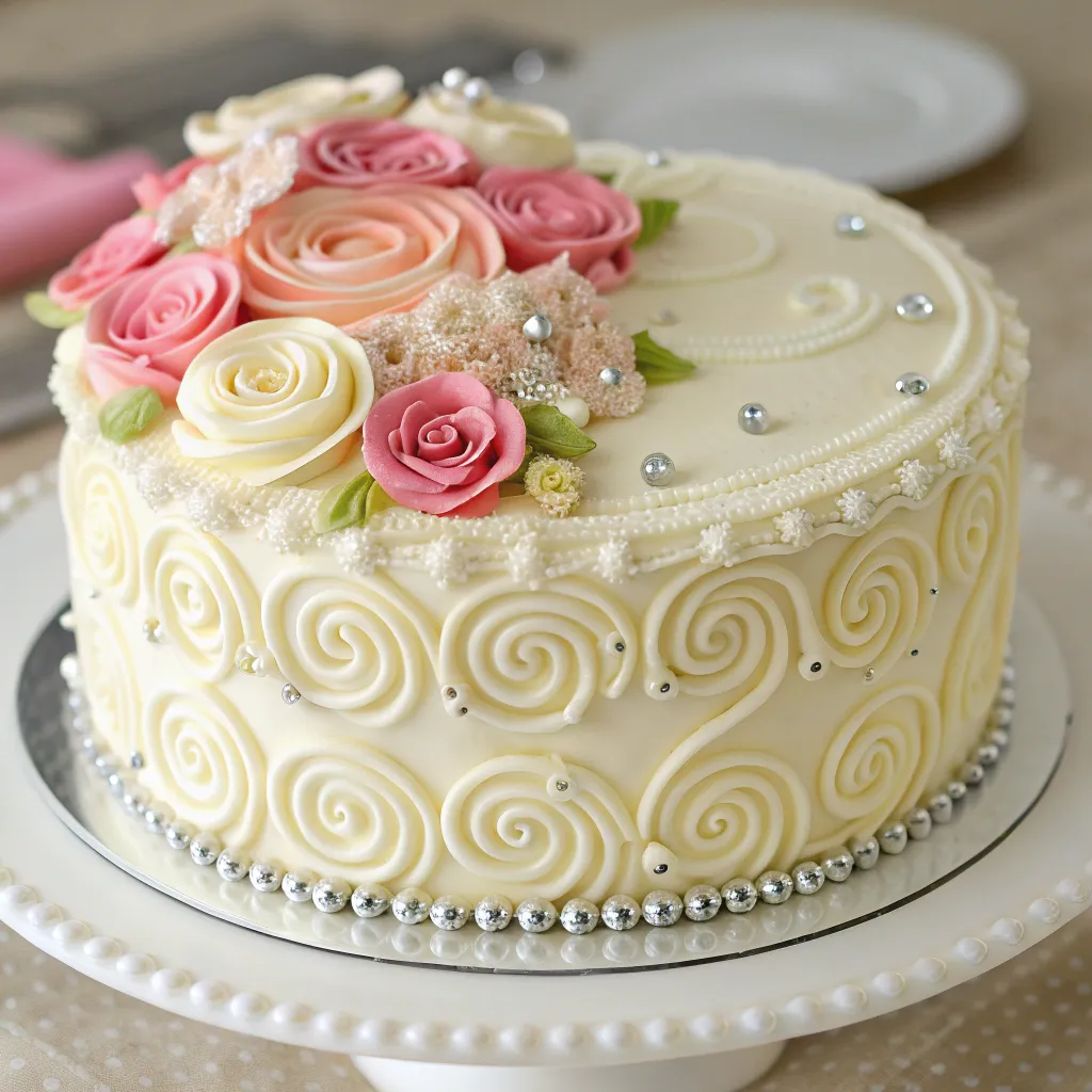 Decorated cake with elegant icing design